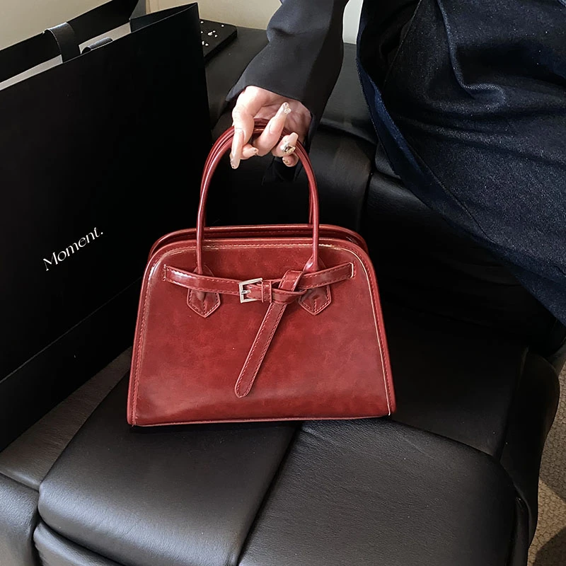 2025高级感手提包时尚红色新娘包复古百搭质感单肩斜跨小包包女士