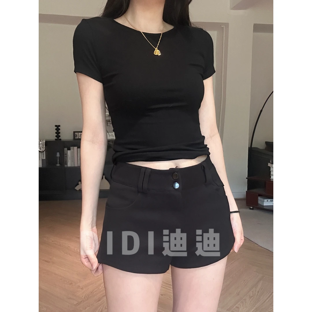 【DIDI】夏日长腿挺阔好质感 两粒扣休闲短裤女夏季宽松直筒裤热裤