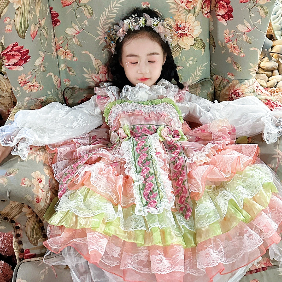 女童莫奈花园公主裙2025秋季新款儿童洛丽塔吊带连衣裙生日礼服裙