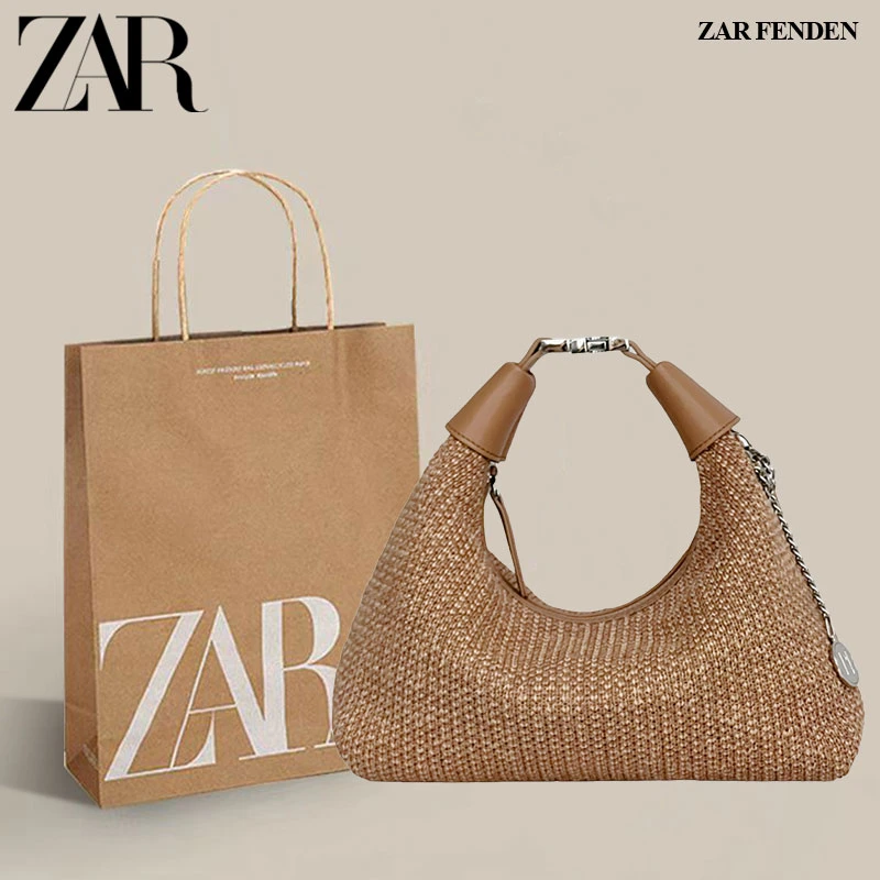 ZAR FENDEN草编包女单肩斜挎饺子包百搭可爱手腕包旅游小包度假