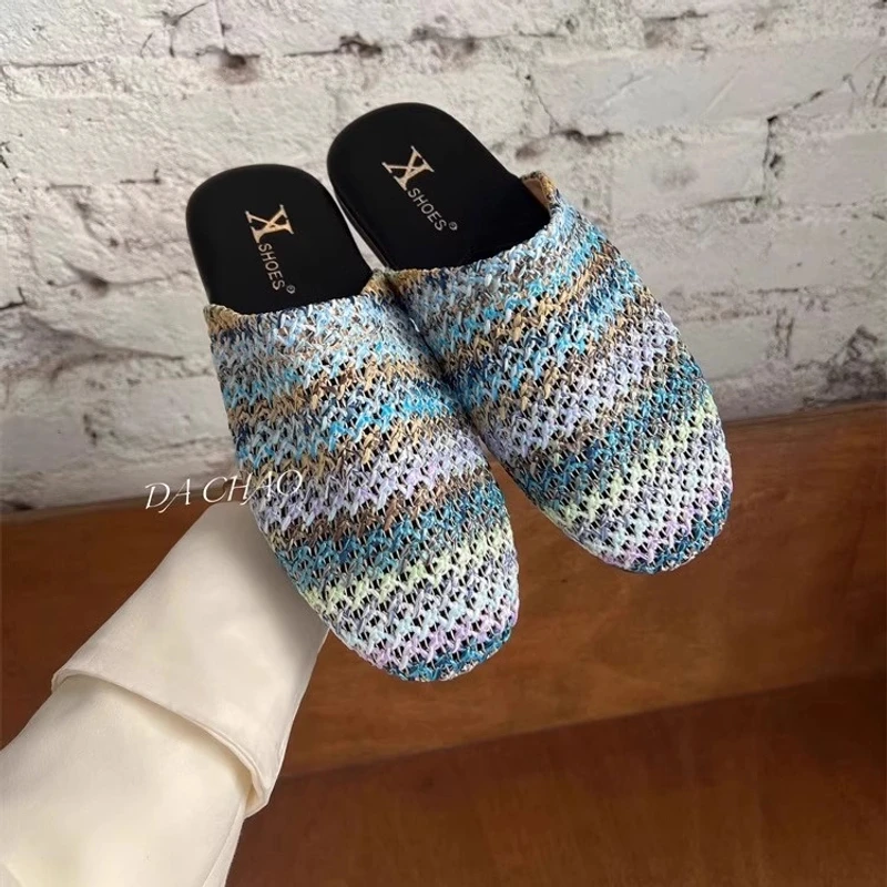 小众复古平底包头半拖鞋女2025新款夏季外穿休闲一脚蹬穆勒鞋单鞋