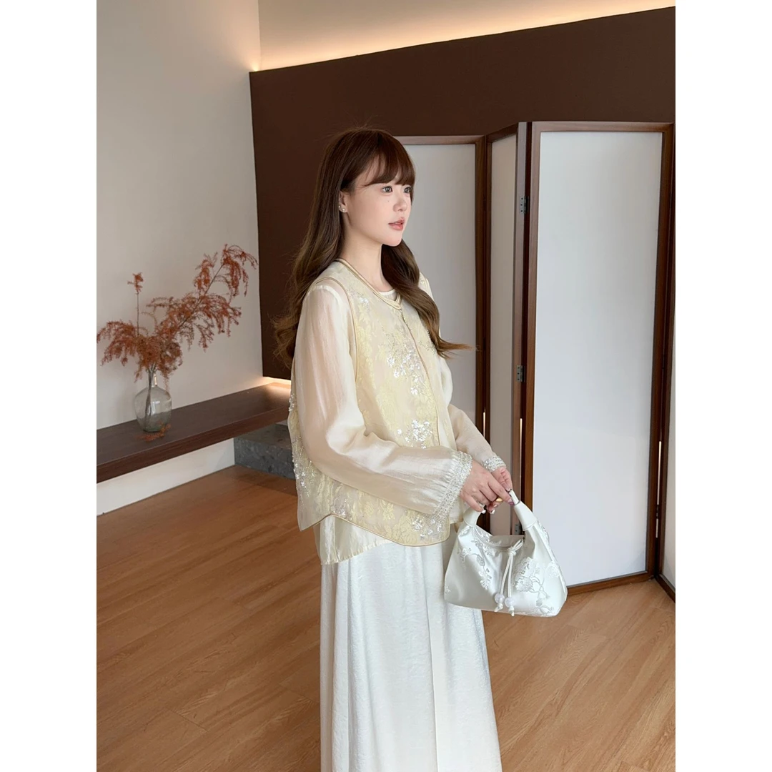 armoirelin夏季新中式国风重工亮片钉珠马夹上衣
