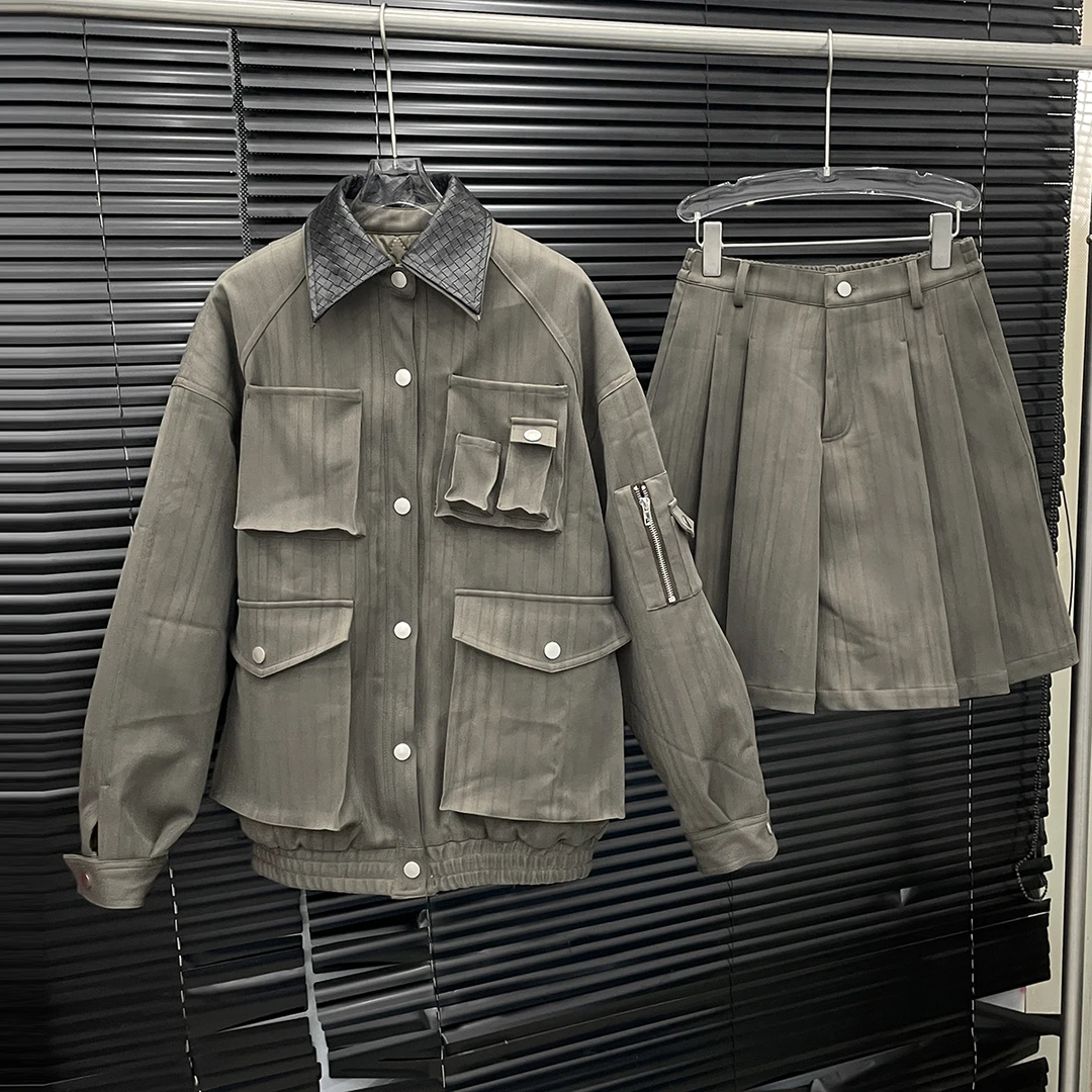 付新博女装工装棉服套装女巴恩风时尚棉衣+五分裙裤两件套15135