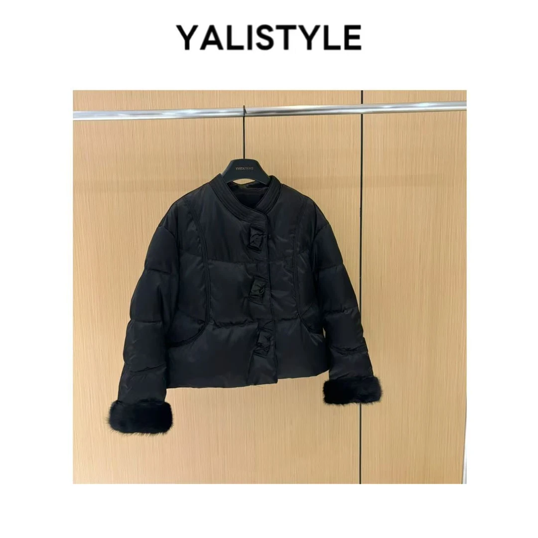 YL STYLE 【黑天鹅！】国风圆领拼毛蝴蝶结鹅绒羽绒服-585