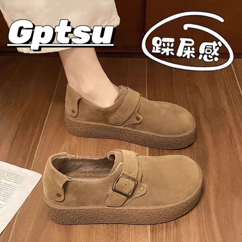 GPTSu复古勃肯鞋女春秋季防滑一脚蹬孕妇乐福鞋百搭休闲豆豆鞋子