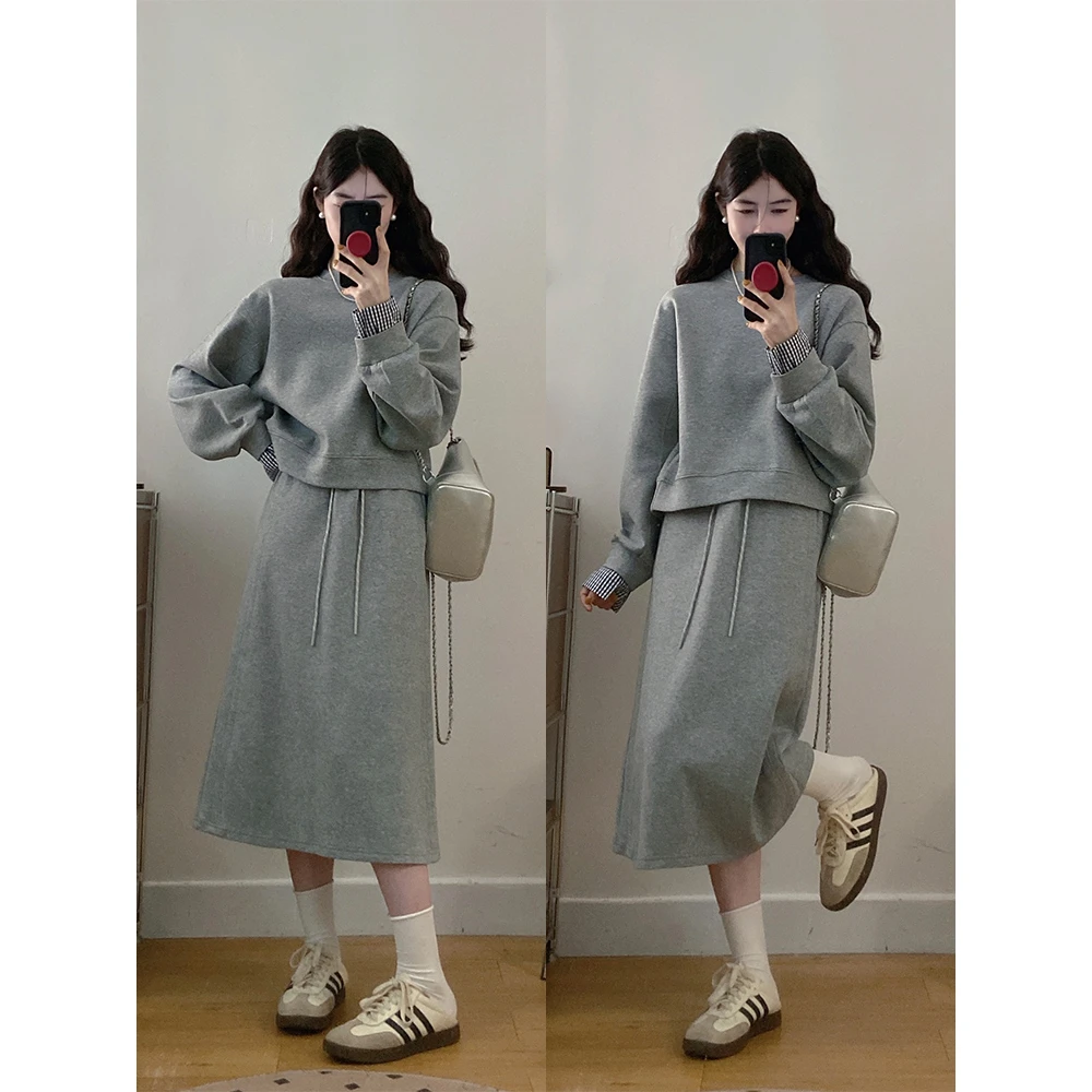 MO88ZSPF大码女装秋季新款休闲袖口拼接卫衣套头套装宽松两件套