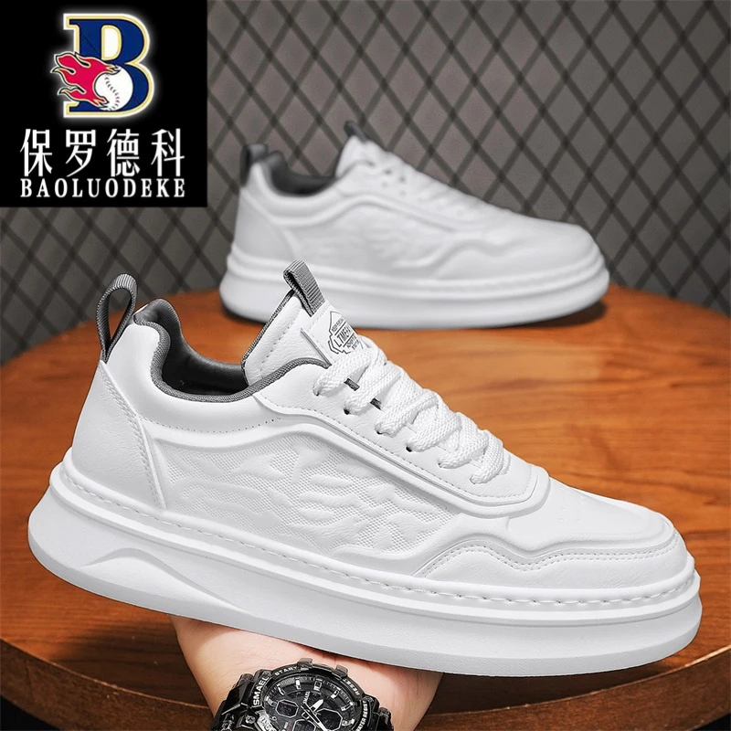 保罗德科潮男鞋2025新款春季白色厚底运动小白潮鞋潮流休闲板鞋男