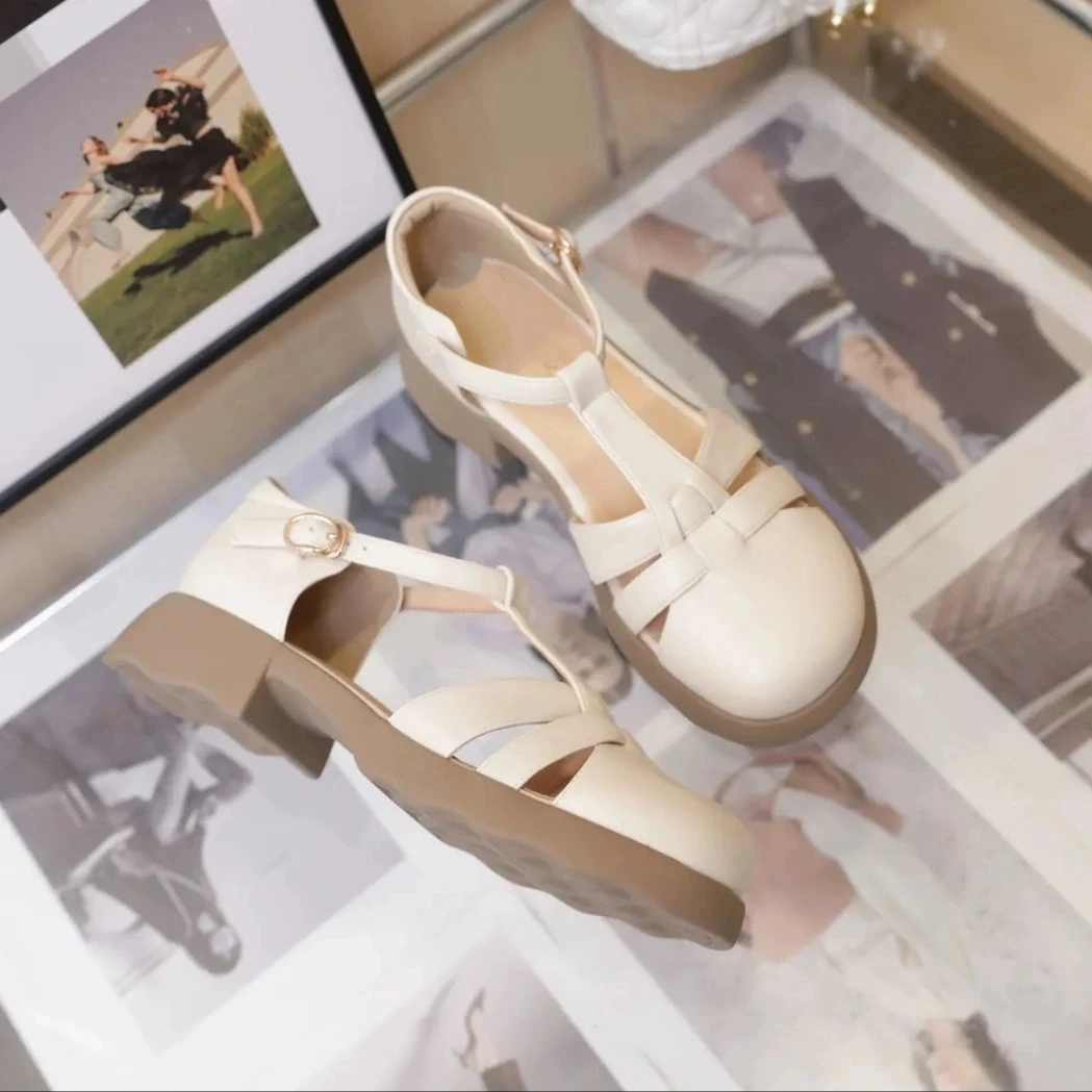 k新款玛丽珍包头镂空凉鞋女鞋休闲时尚夏季百搭真皮软底韩版-862