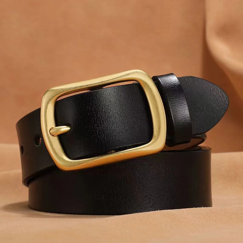 皮带男真皮腰带休闲高档裤带青中年百搭商务牛仔裤皮带纯铜针扣