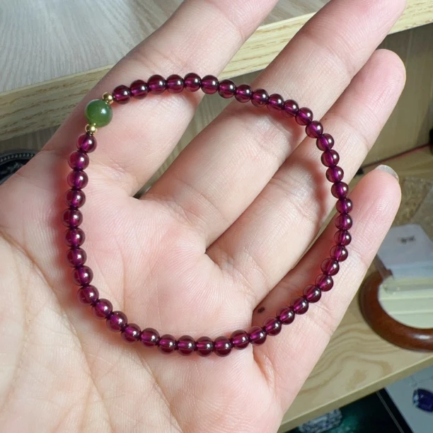 S925银3.8mm天然紫牙乌石榴石碧玉手串多样性发一