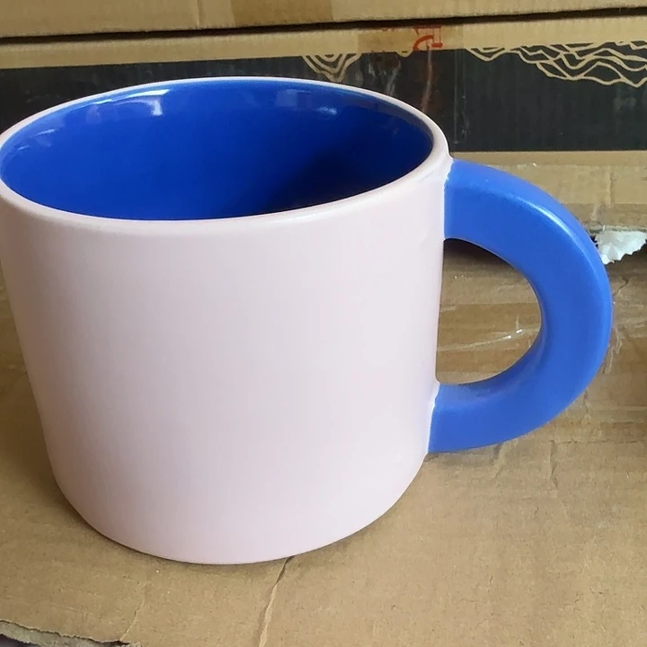 外贸尾单高温陶瓷微瑕蓝粉色马克杯