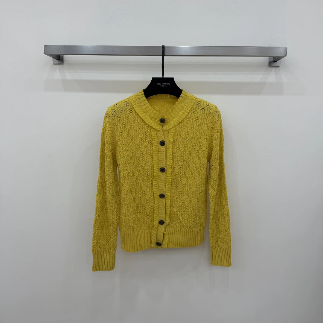 JIAYE CHAN法式名媛风长袖镂空荷叶边针织开衫