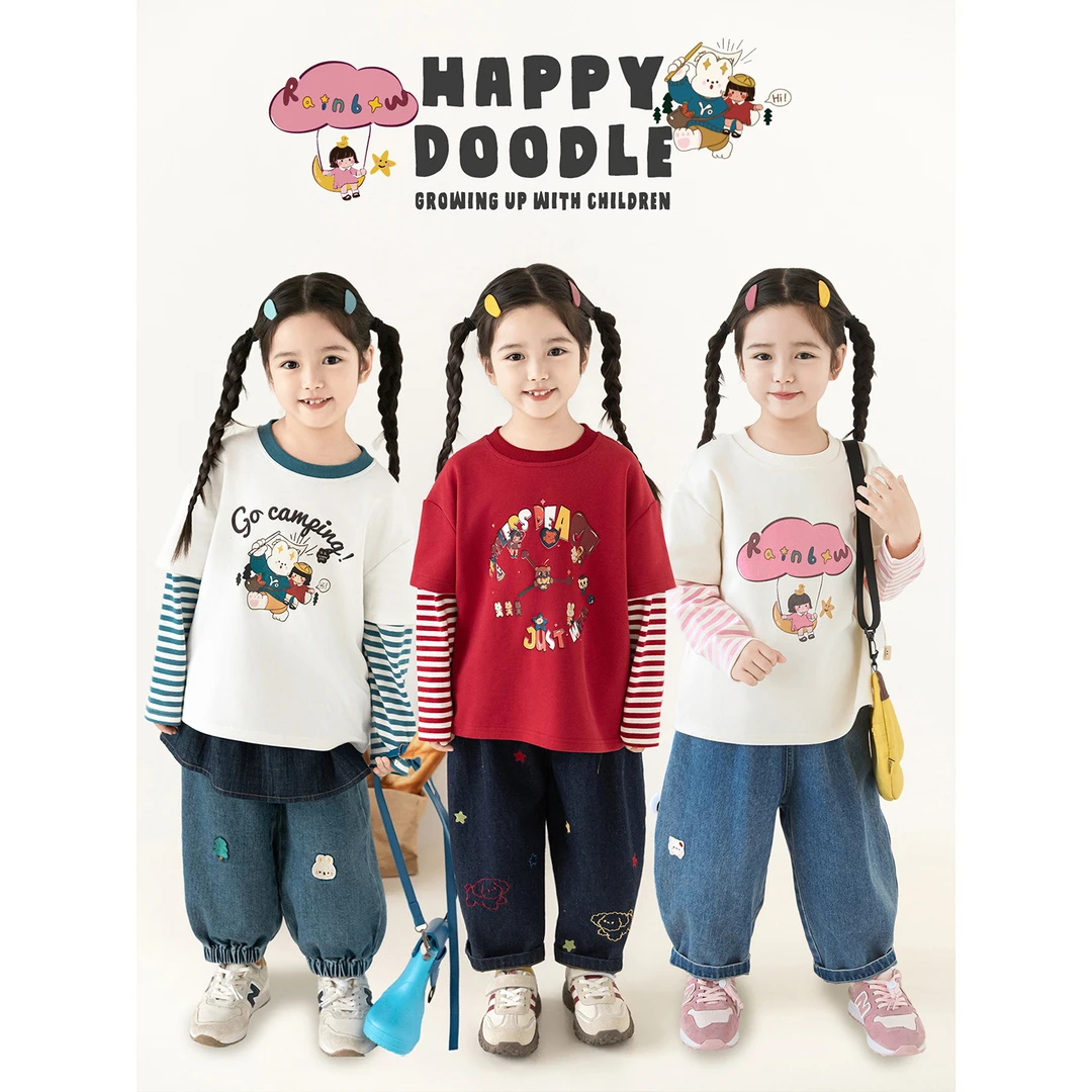 幼悠女童卡通假两件长袖T恤2025年款衣服儿童秋季宝宝衣服潮Q4187