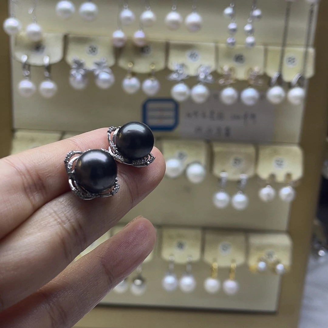 海水珍珠耳饰银S925镶嵌