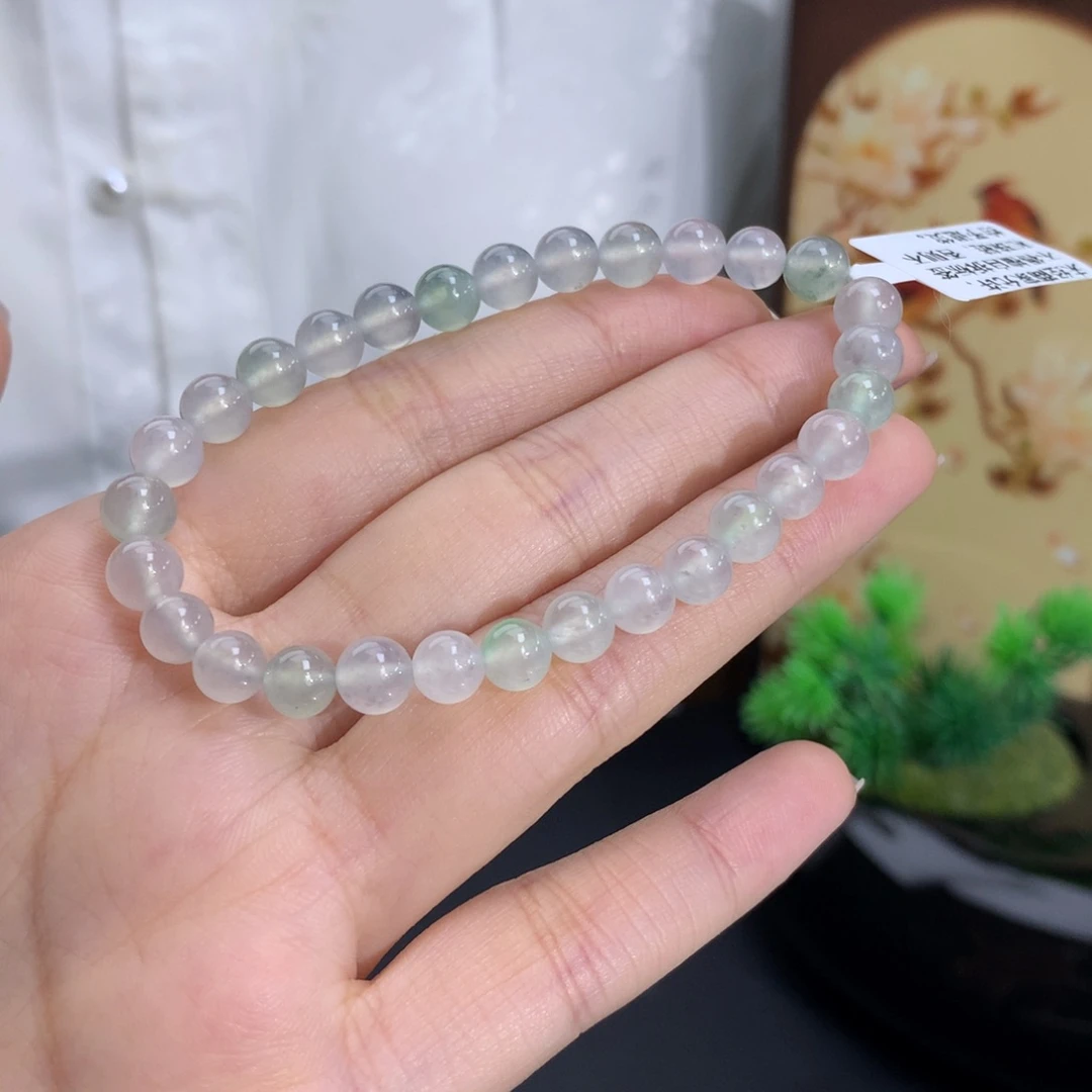 未镶嵌手串翡翠卡5.8-6.4冰种晴底水墨画乌鸡