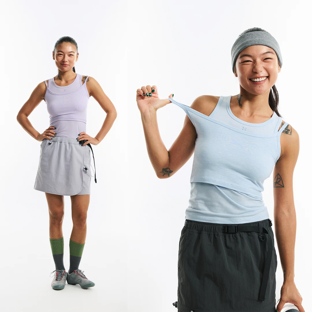 NORYBRAND 女生系列两件套运动吊带背心简约纯色修身弹力无袖上衣