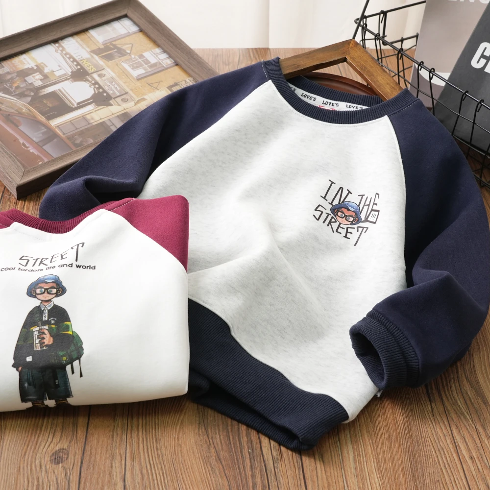 秋季撞色卡通休闲卫衣时尚男童潮流中大童帅气上衣圆领S1080