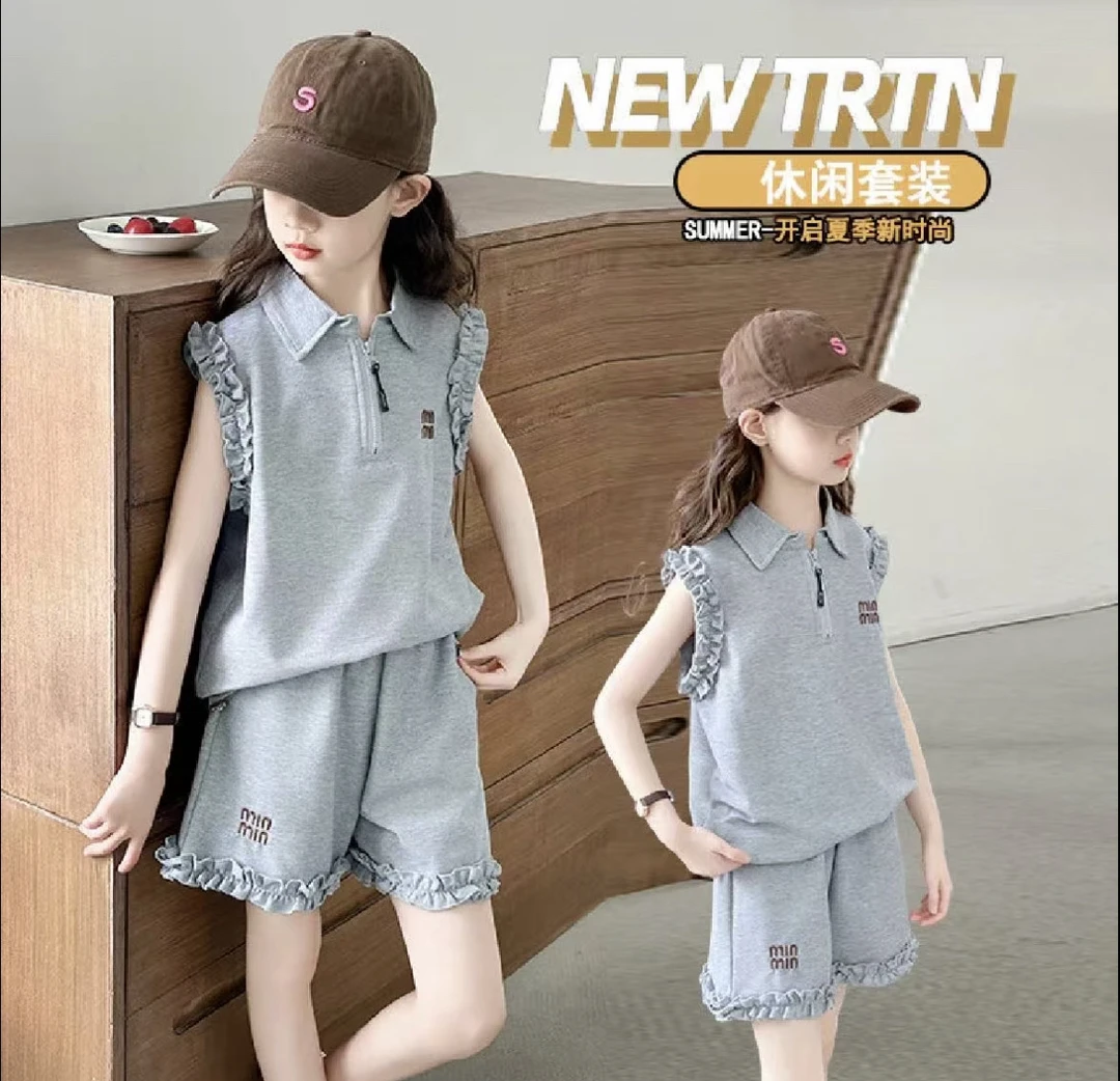 女童夏装短裤套装新款儿童夏季休闲女孩POLO衫两件套洋气中大童潮