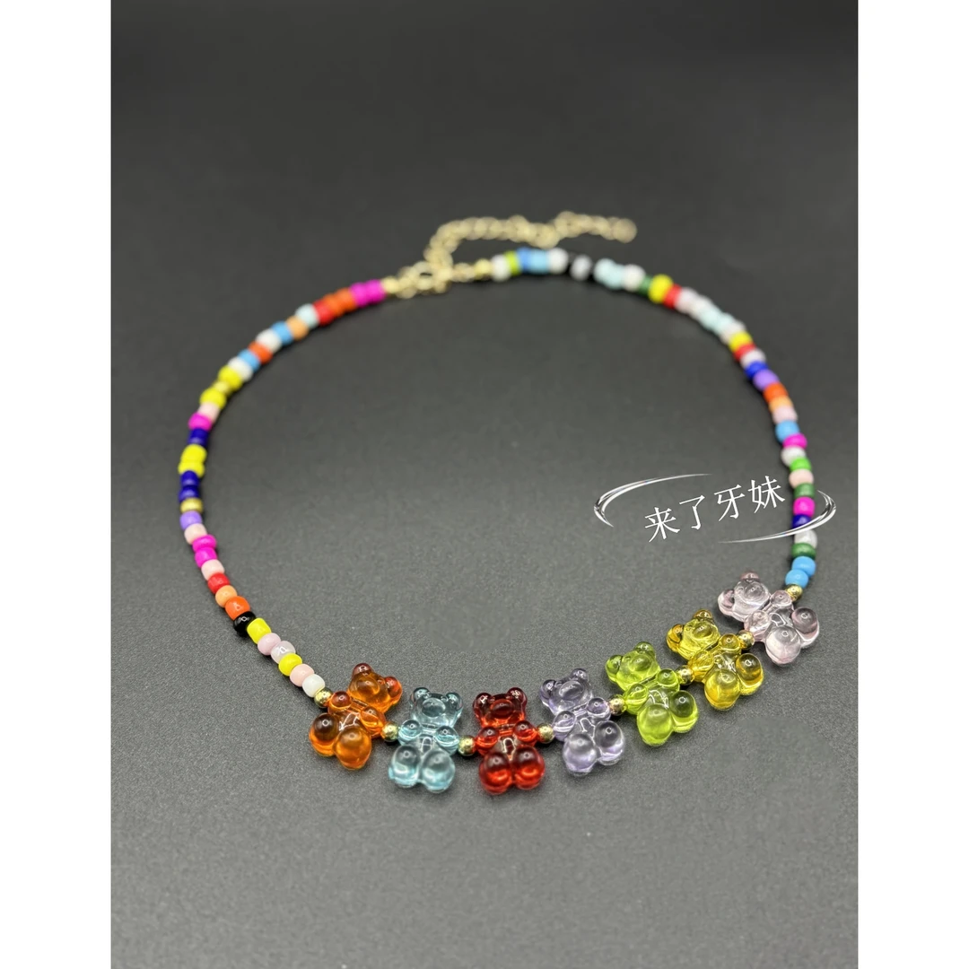 合金项链 小熊彩虹项链XL354轻奢设计感时尚小众