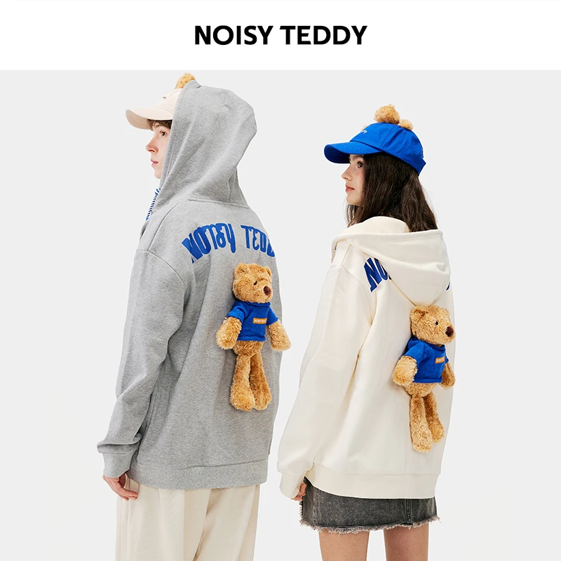 NOISY TEDDY 涂鸦开衫连帽套头加绒卫衣宽松美式百搭休闲
