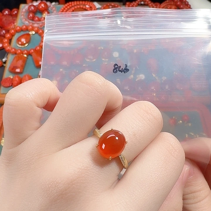 南红玛瑙银S925镶嵌戒指