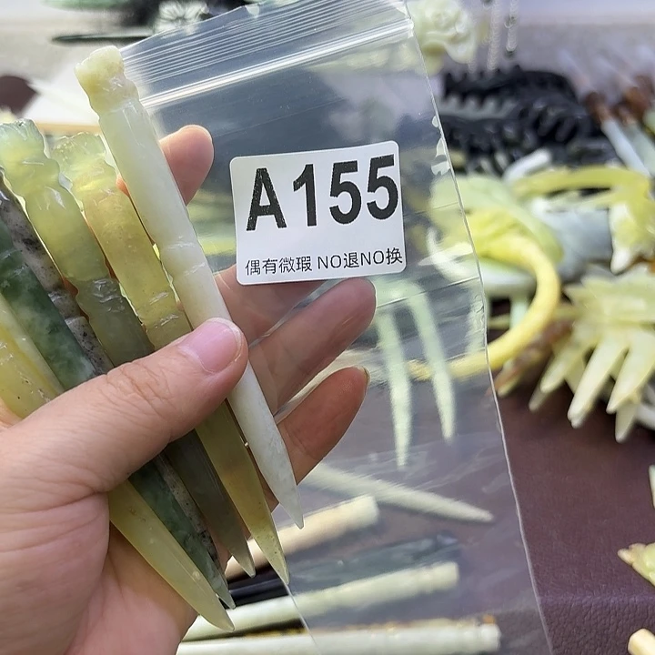 快***情合金蛇纹石玉发饰