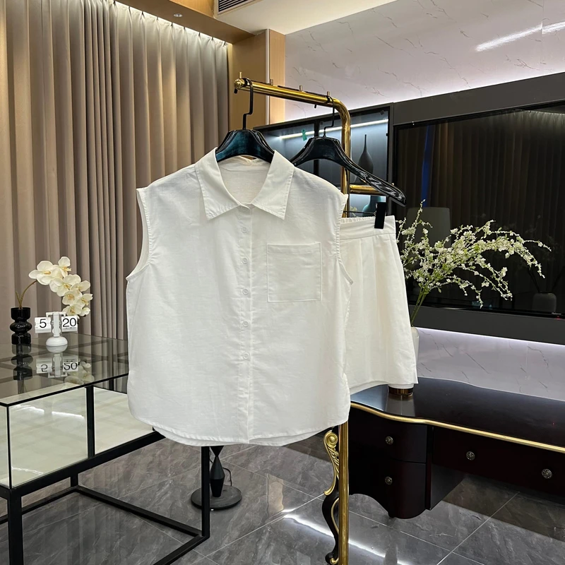 经典美式polo衫时尚套装轻薄百搭无袖显瘦上衣短裤俩件套GK-316