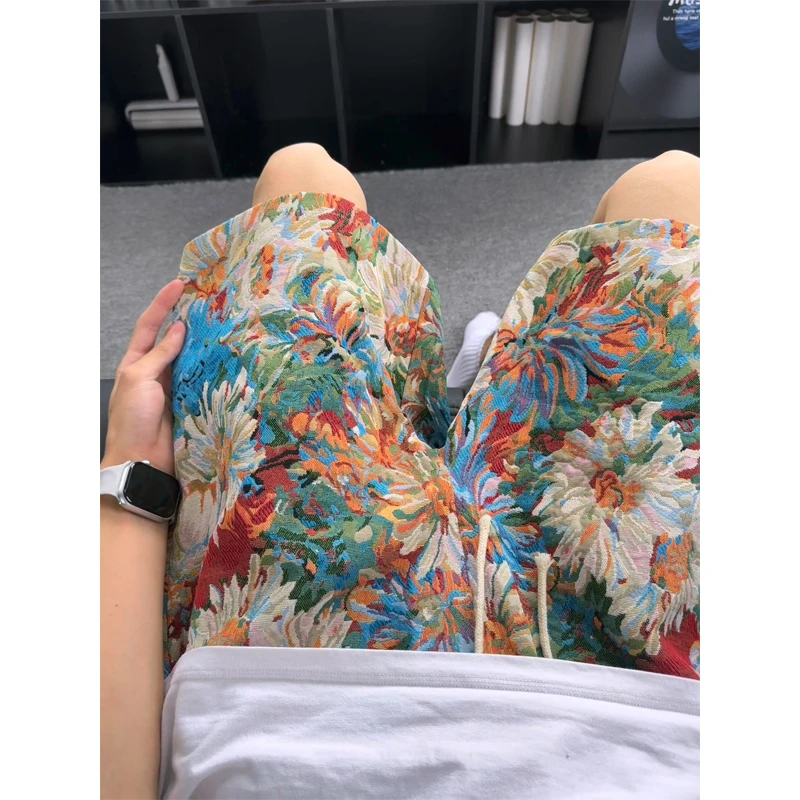 夏威夷民族风花短裤男款夏季潮牌痞帅油画扎染沙滩裤子海边五分裤
