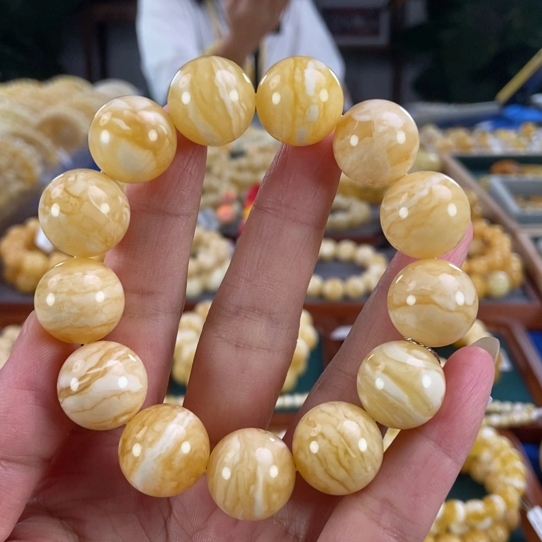 琥珀未镶嵌珠宝奇石17同料虎皮圆珠35.2