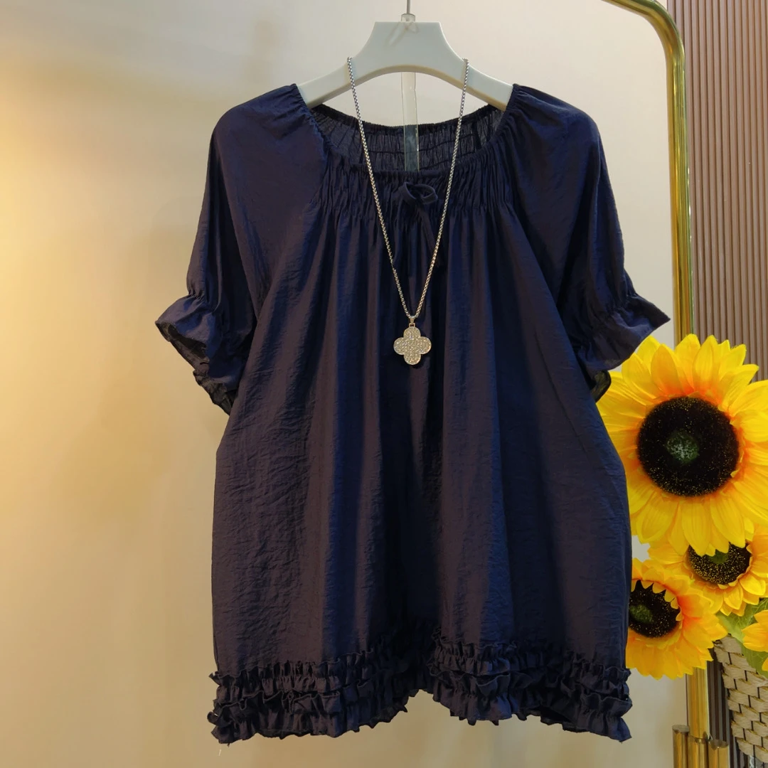 PYR夏季新款洋气花边短袖T恤上衣女