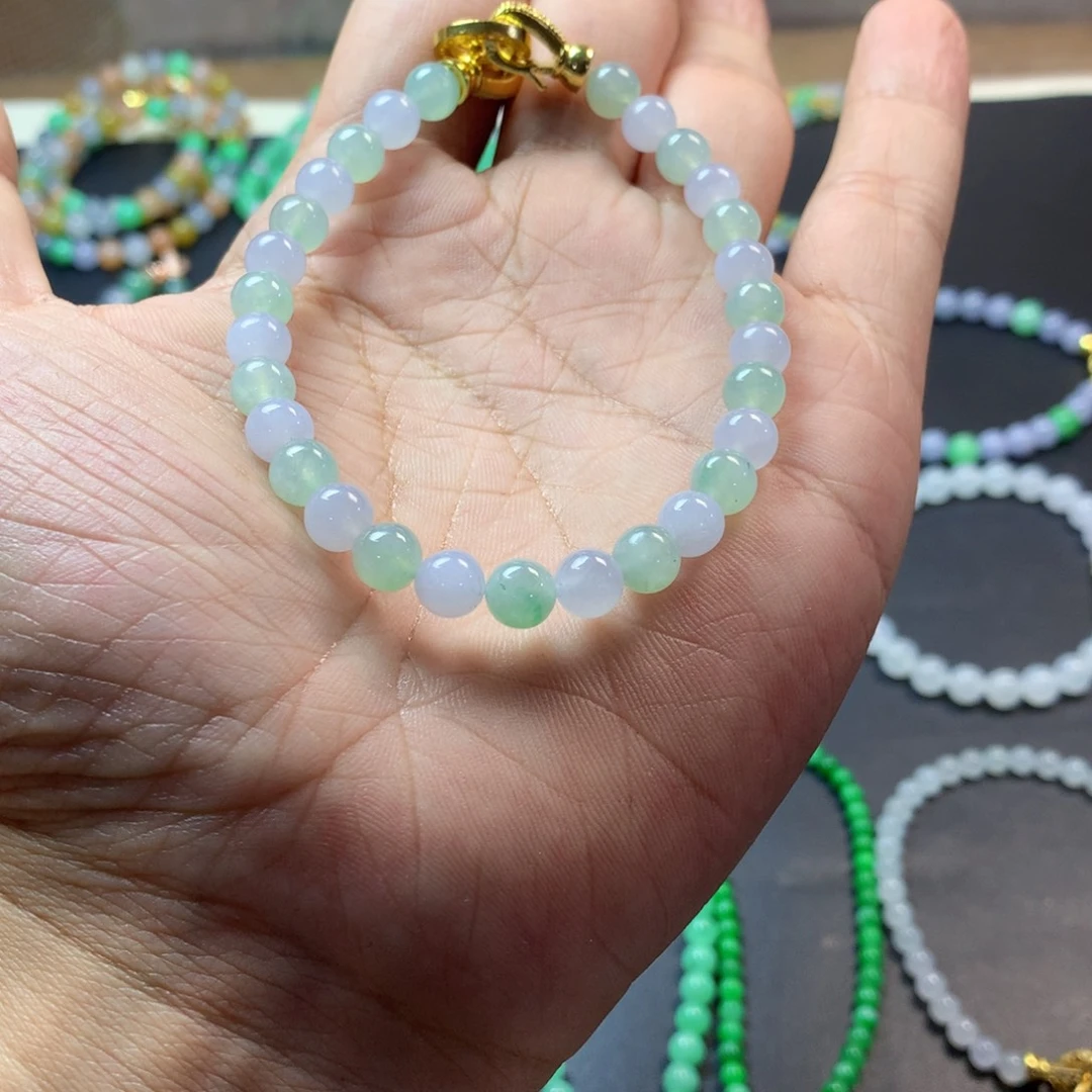 定制翡翠未镶嵌卡6.6双彩手串