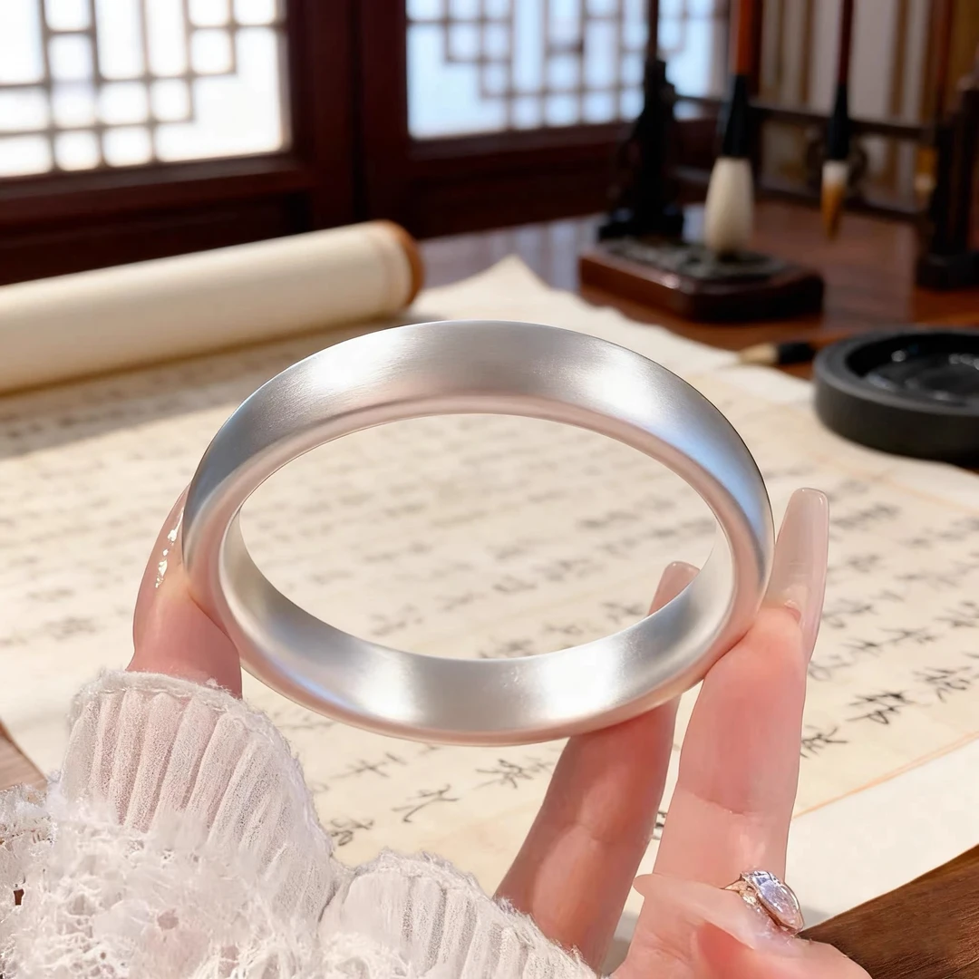 宫廷风轮胎宽面磨砂素圈银制手镯足银999简约百搭送妈妈62g