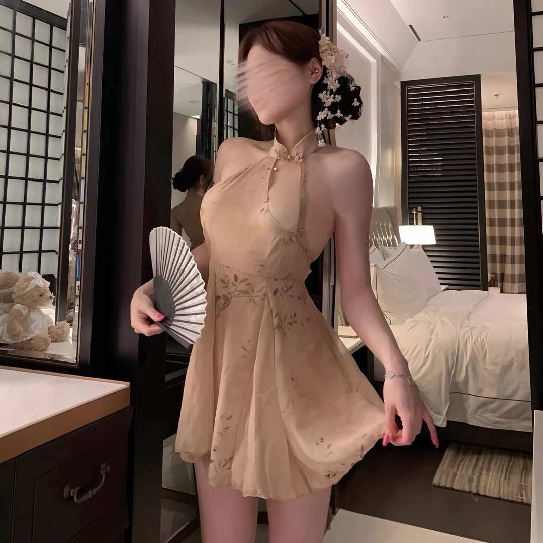 少女风无袖薄款设计感旗袍常规袖裙子短旗袍时尚法式
