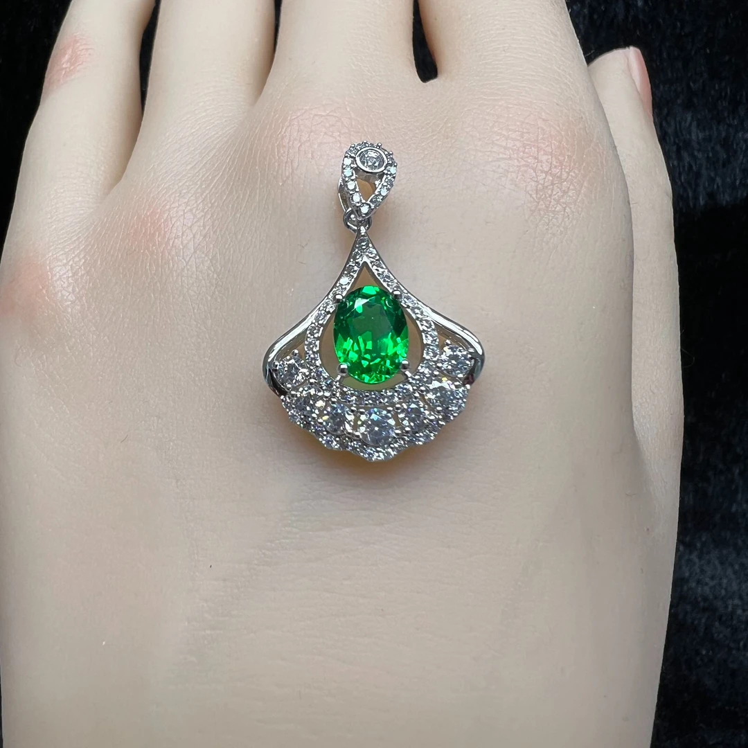 【祖母绿】S925银天然祖母绿吊坠P0001