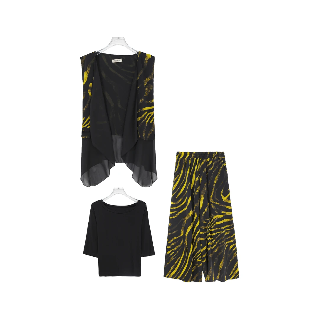 时尚减龄T恤马甲阔腿裤三件套Z10