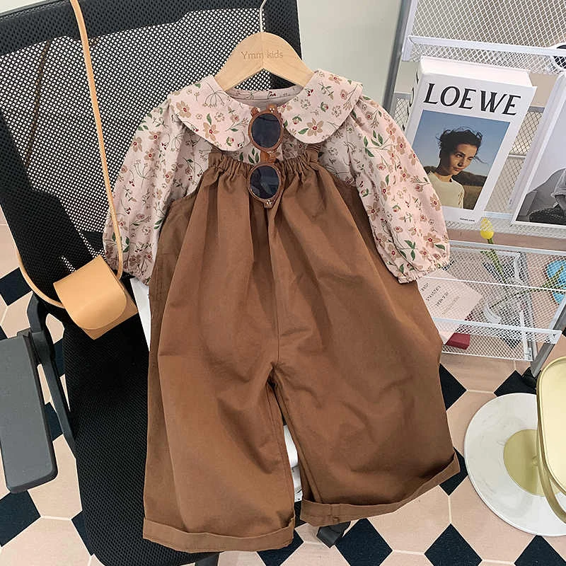 女童秋装套装2025新款童装宝宝洋气儿童娃娃衫背带裤两件套春秋潮