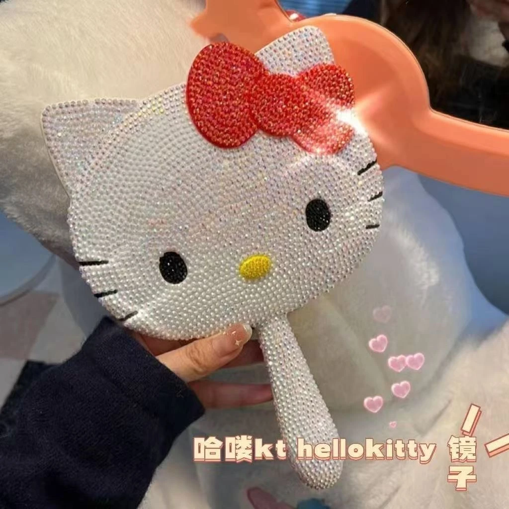 新款凯蒂猫镜子贴钻材料包学生宿舍专用手持化妆镜创意礼物
