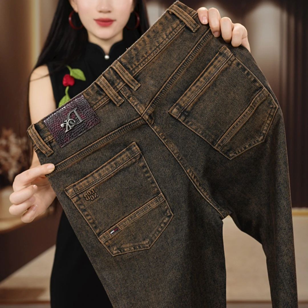 秋季新款港风复古废土老钱风高品质男牛仔裤直筒修身九分显高显瘦