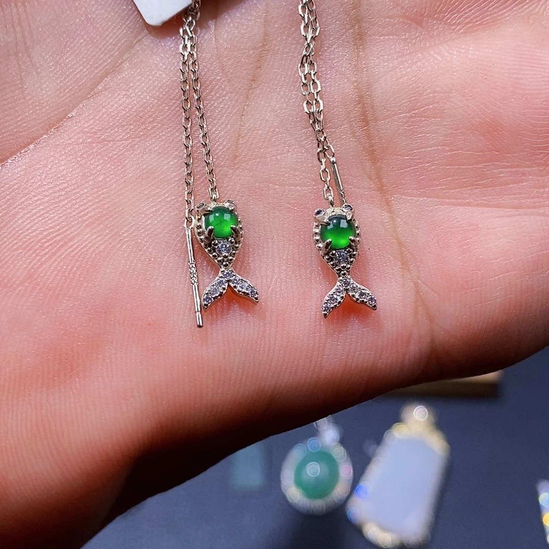 银S925镶嵌翡翠耳饰w w