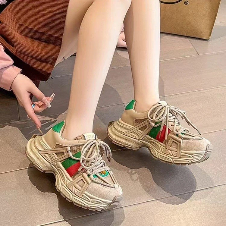 2025春季新款时尚厚底老爹鞋复古百搭增高休闲鞋显脚小运动鞋女YK