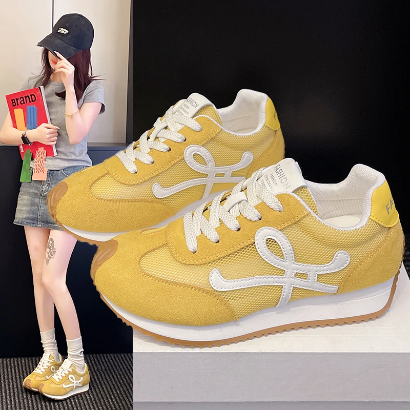 内增高网面透气德训鞋女2025夏天春夏季新款厚底百搭小众鞋子