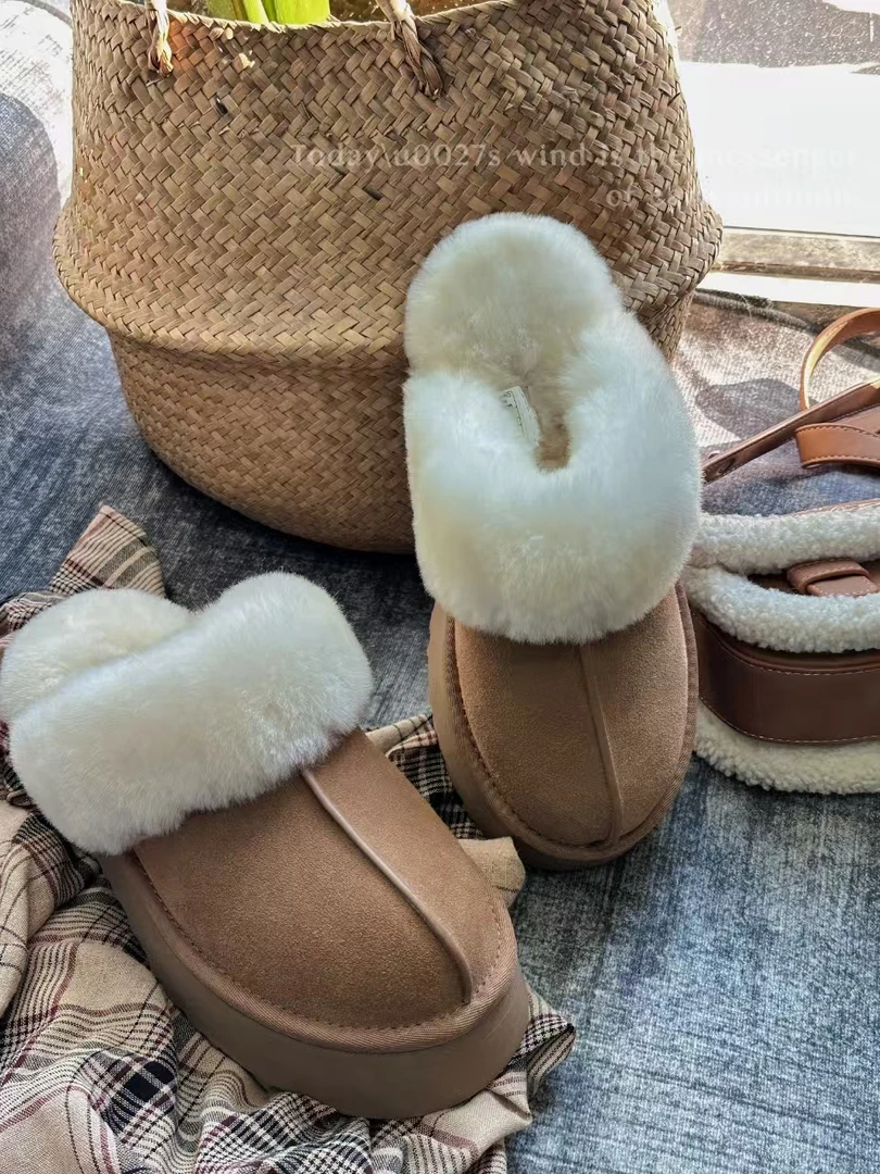 河南桑坡厚底星拖真皮真毛雪地靴冬季时尚洋气保暖百搭