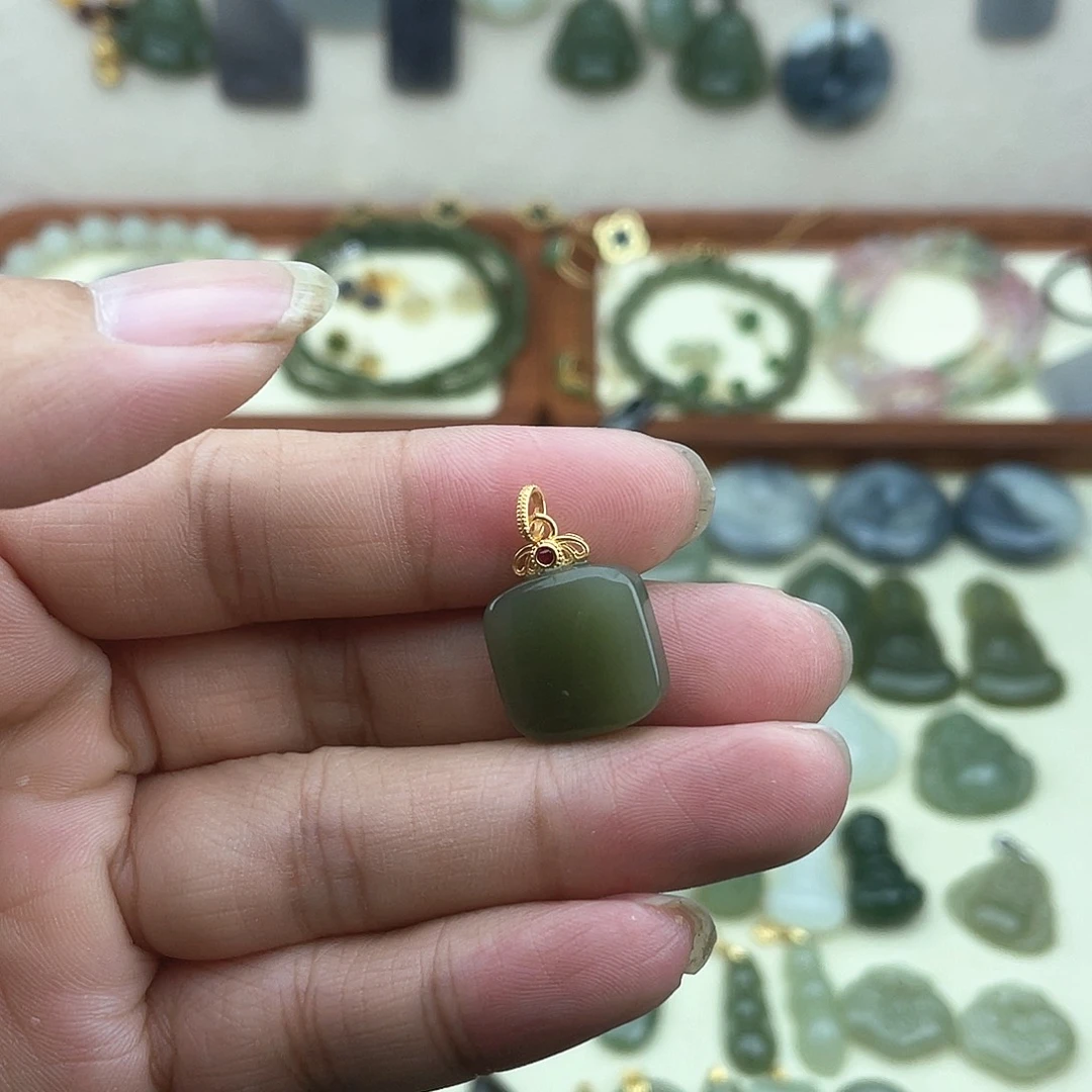 和田玉银S925镶嵌吊坠(不含链)