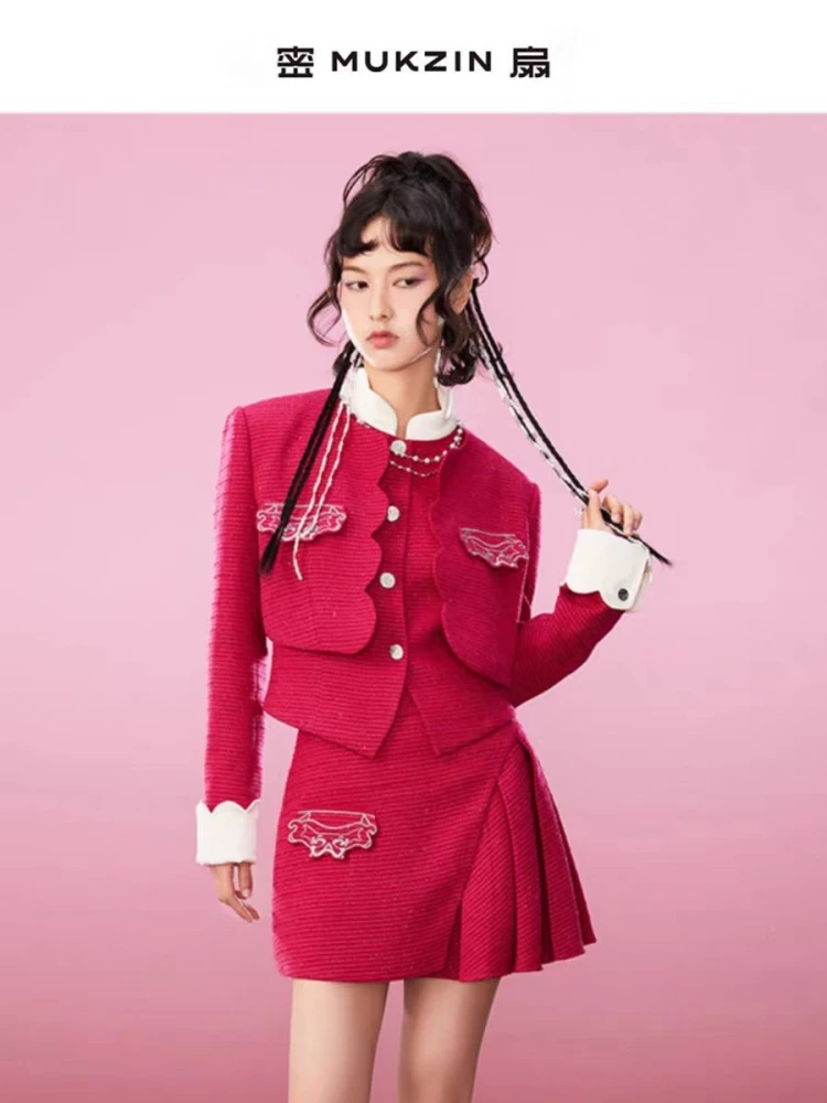 【济州岛】mukzin/密扇 玫红色短款外套