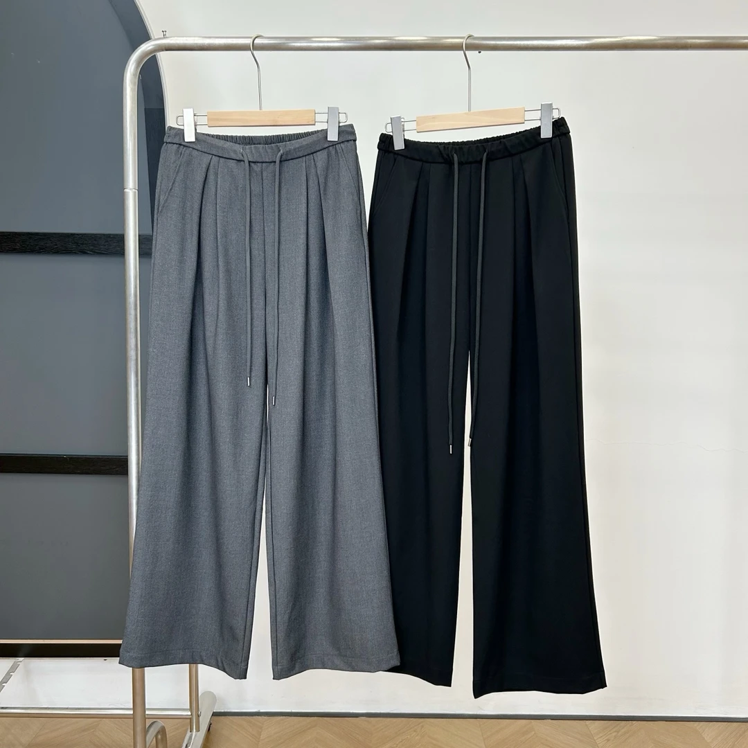 【若若美】X-1313捏折西装裤松紧腰直筒裤男女春秋长裤子小西裤