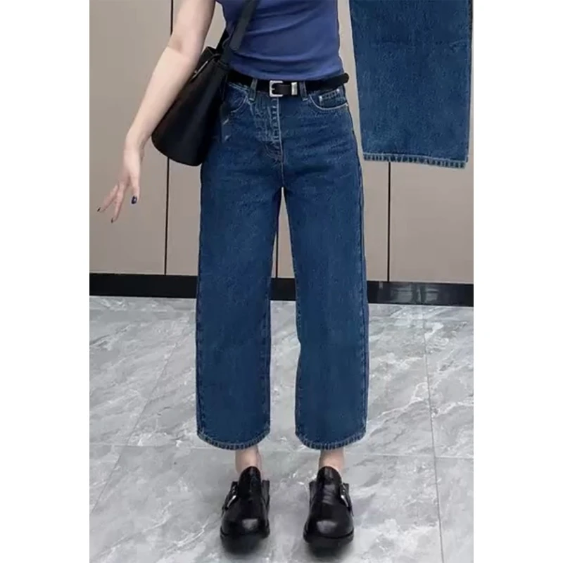 艾塔莉ins风宽松直筒大码牛仔裤女春季新款胖mm显瘦九分裤小个子