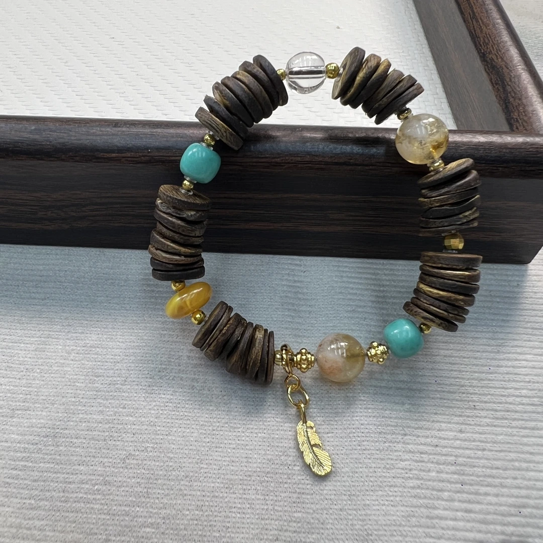 沉香天然奇楠沉香木拼接蜜蜡白水蜜蜡手链国风小众设计手饰串071