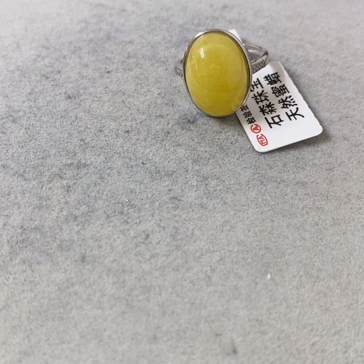蜜蜡裸石银S925镶嵌戒指