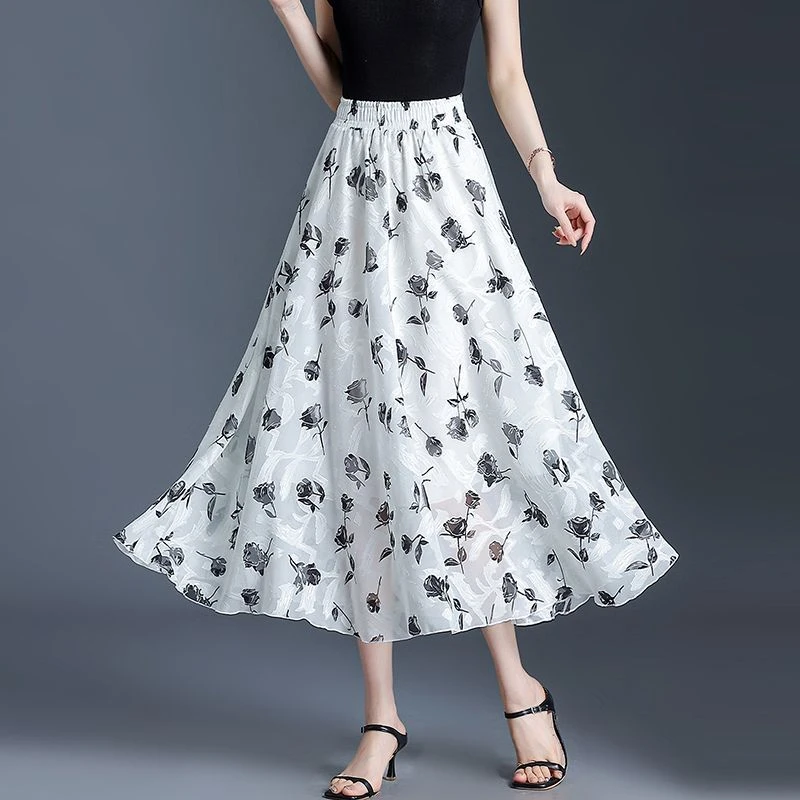 【2871人好评】雪纺半身裙长款女夏碎花a字印花跳舞仙女裙高腰大码