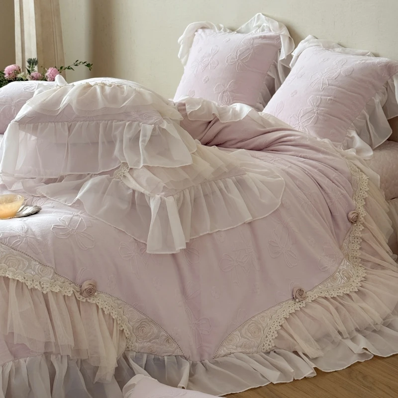 慕逸【魅惑巴黎】牛奶绒四件套冬季法式公主风高端加厚床上用品套件